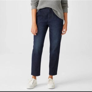 Eileen Fisher Organic Cotton Stretch Tapered Ankle Jeans Dark Wash 12 Mid Rise